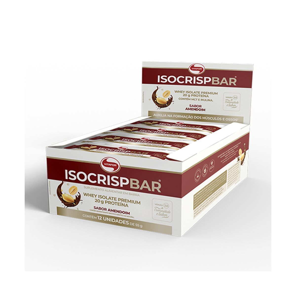 Isocrisp Whey Bar - 12 unidades 55g Amendoim - Vitafor