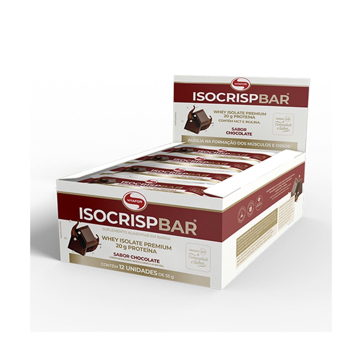 Isocrisp Whey Bar - 12 unidades 55g Chocolate - Vitafor