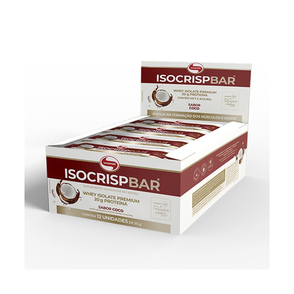 Isocrisp Whey Bar - 12 unidades 55g Coco - Vitafor