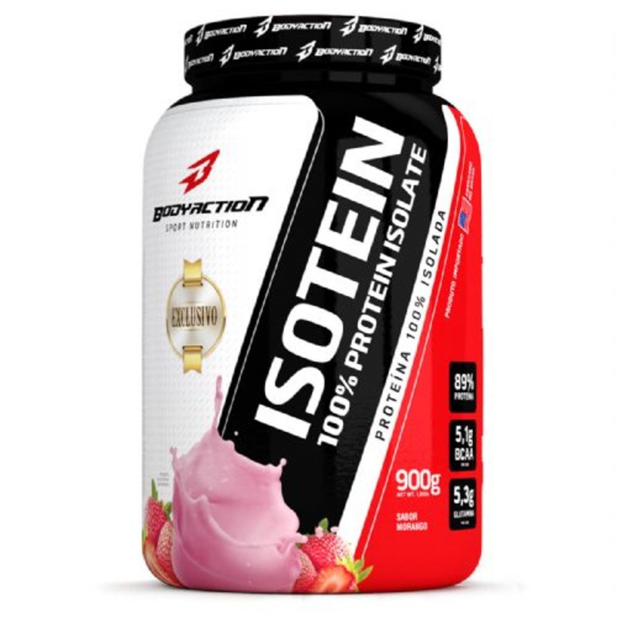Isotein 100% Protein Isolate - 900g Morango - Body Action*** Data Venc. 30/09/2020