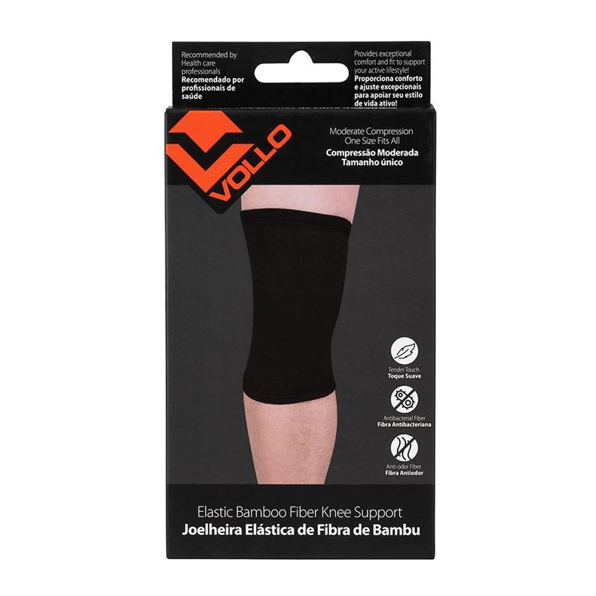 Joelheira El�stica Compress�o Moderada de Fibra de Bambu - Tamanho �nico Preta - Vollo