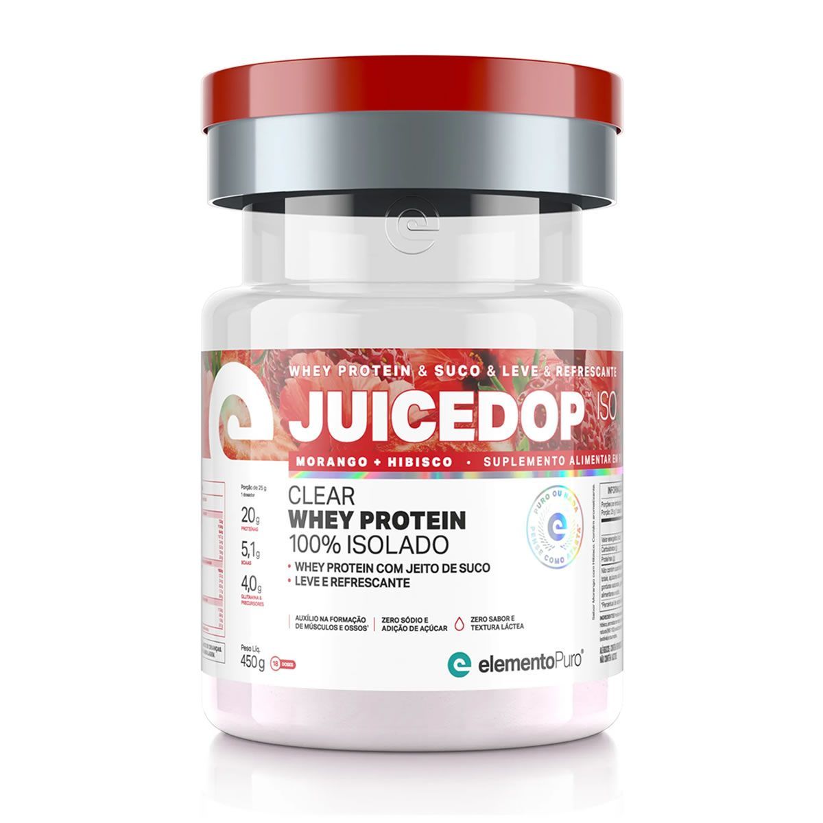 JuiceDop Whey Protein - 450g Morango com Hibisco - ElementoPuro