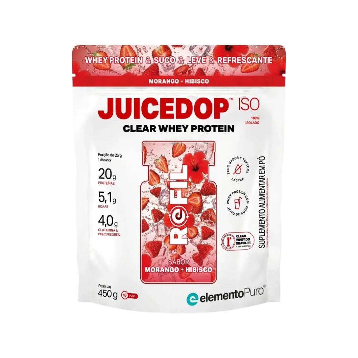 JuiceDop Iso - Refil 450g Morango Com Hibisco - ElementoPuro