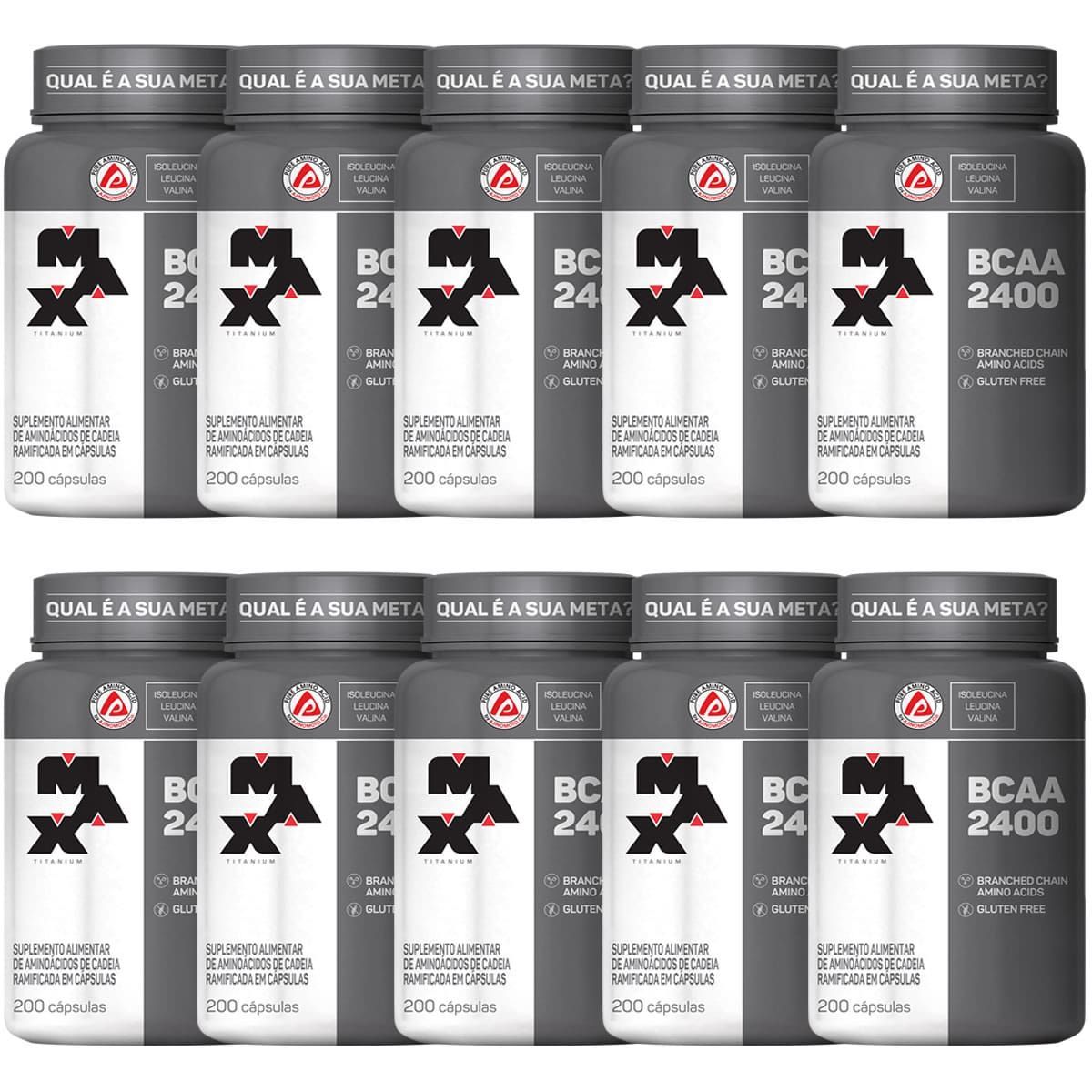 Kit 10 BCAA 2400 - 200 C�psulas - Max Titanium