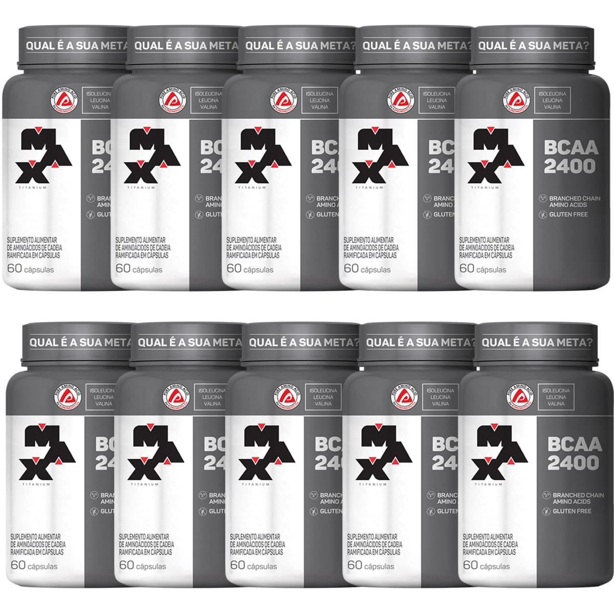 Kit 10 BCAA 2400 - 60 C�psulas - Max Titanium