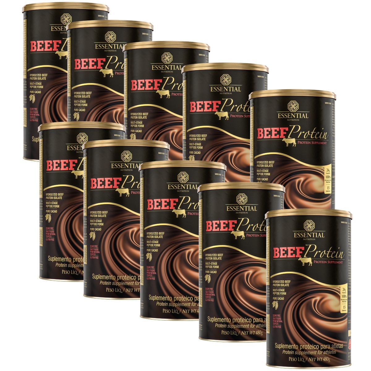 Kit 10 Beef Protein - 480g Chocolate - Essential Nutrition