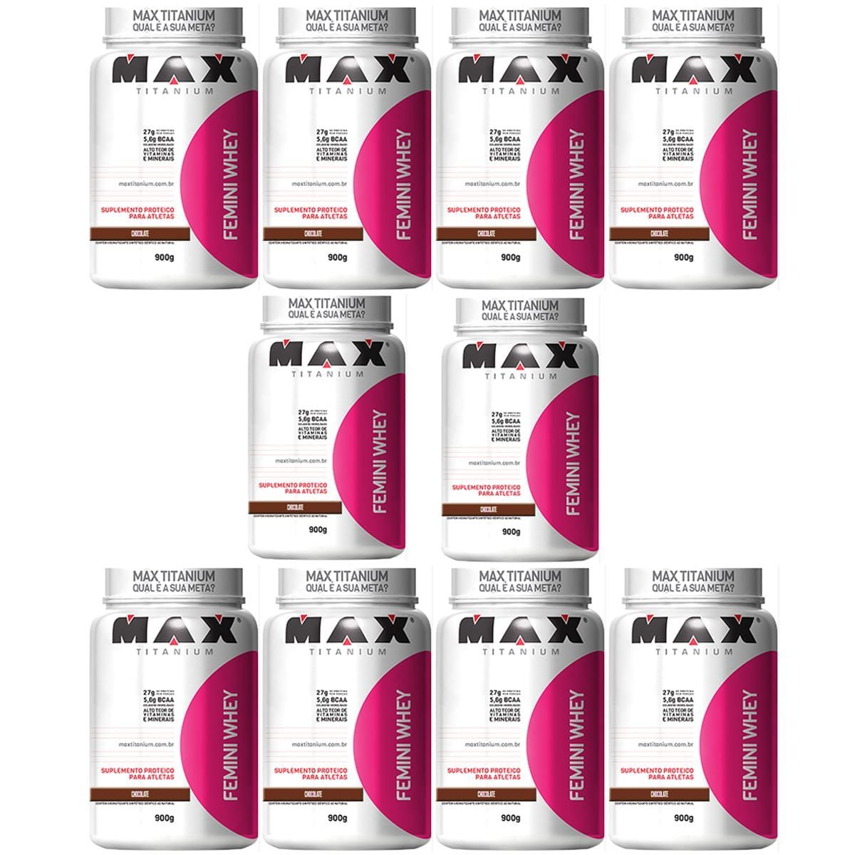 Kit 10 Femini Whey - 900g Chocolate - Max Titanium