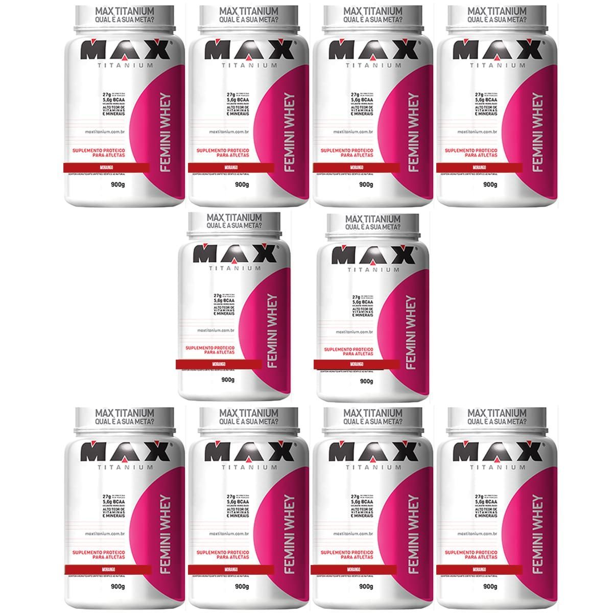 Kit 10 Femini Whey - 900g Morango - Max Titanium