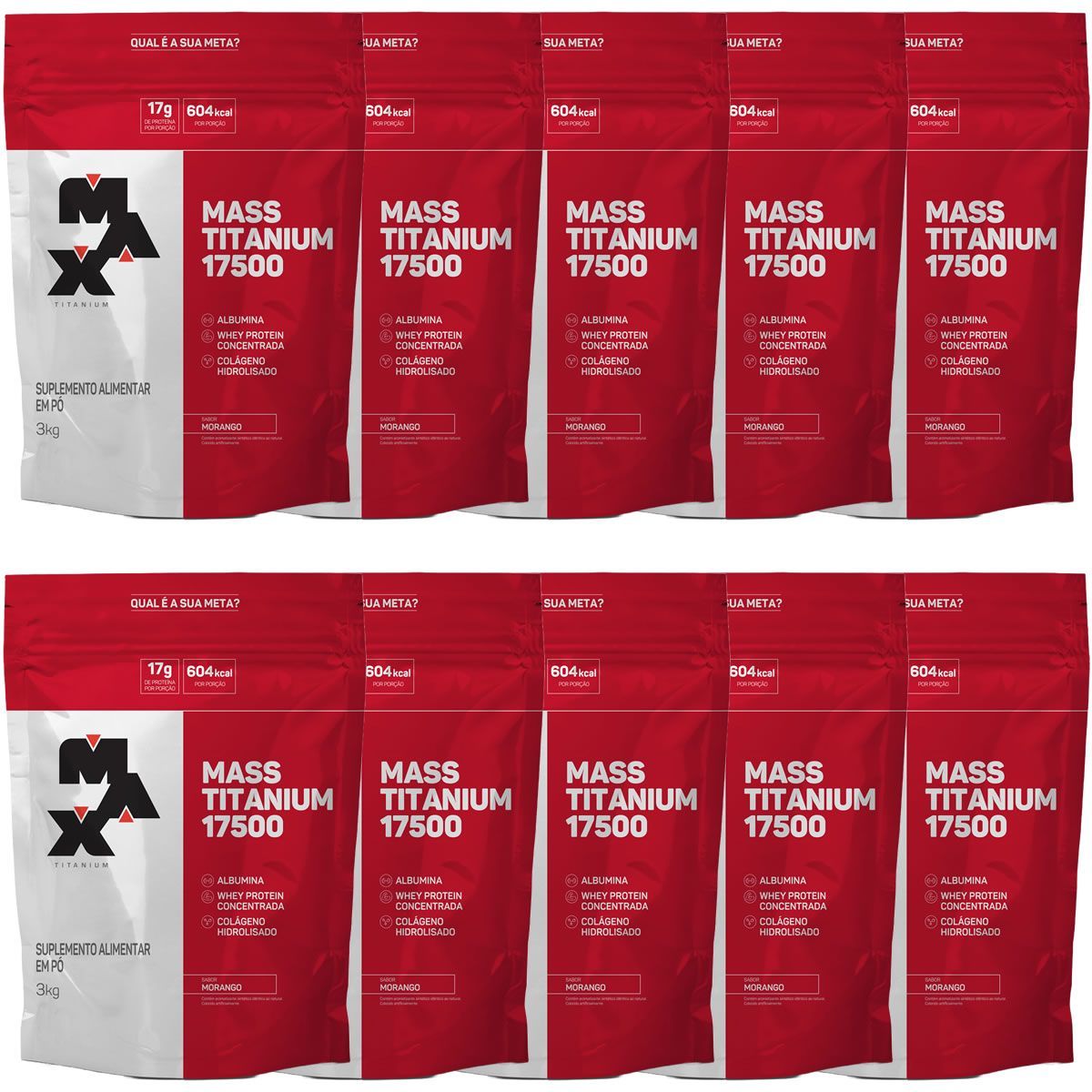 Kit 10 Mass Titanium 17500 - 3000g Refil Morango - Max Titanium