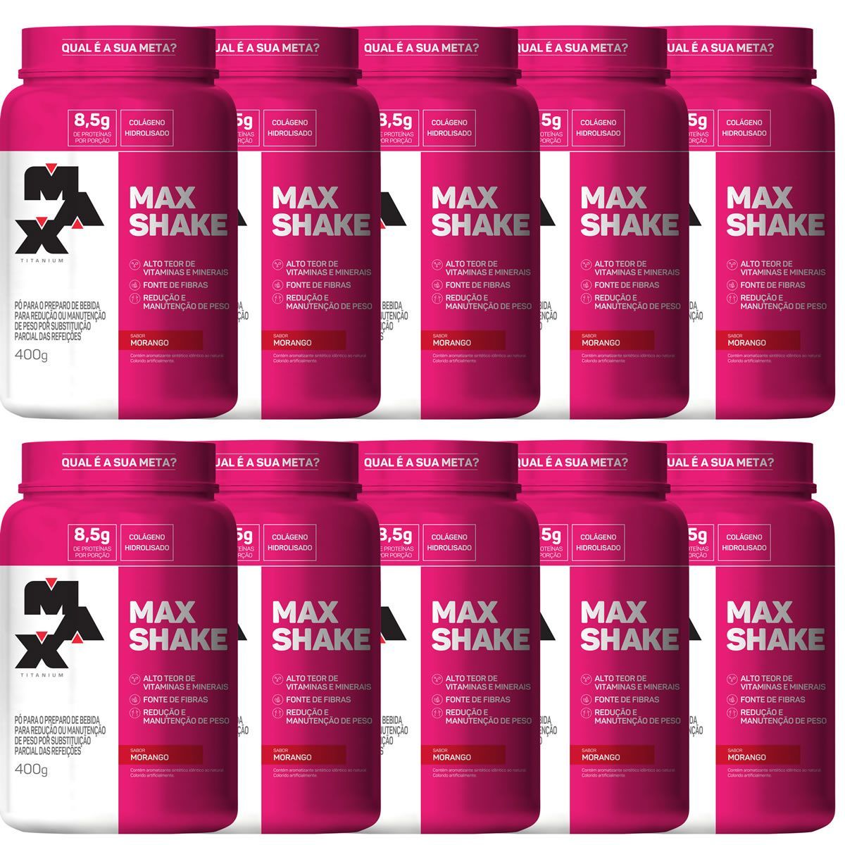 Kit 10 Max Shake -  400g Morango - Max Titanium