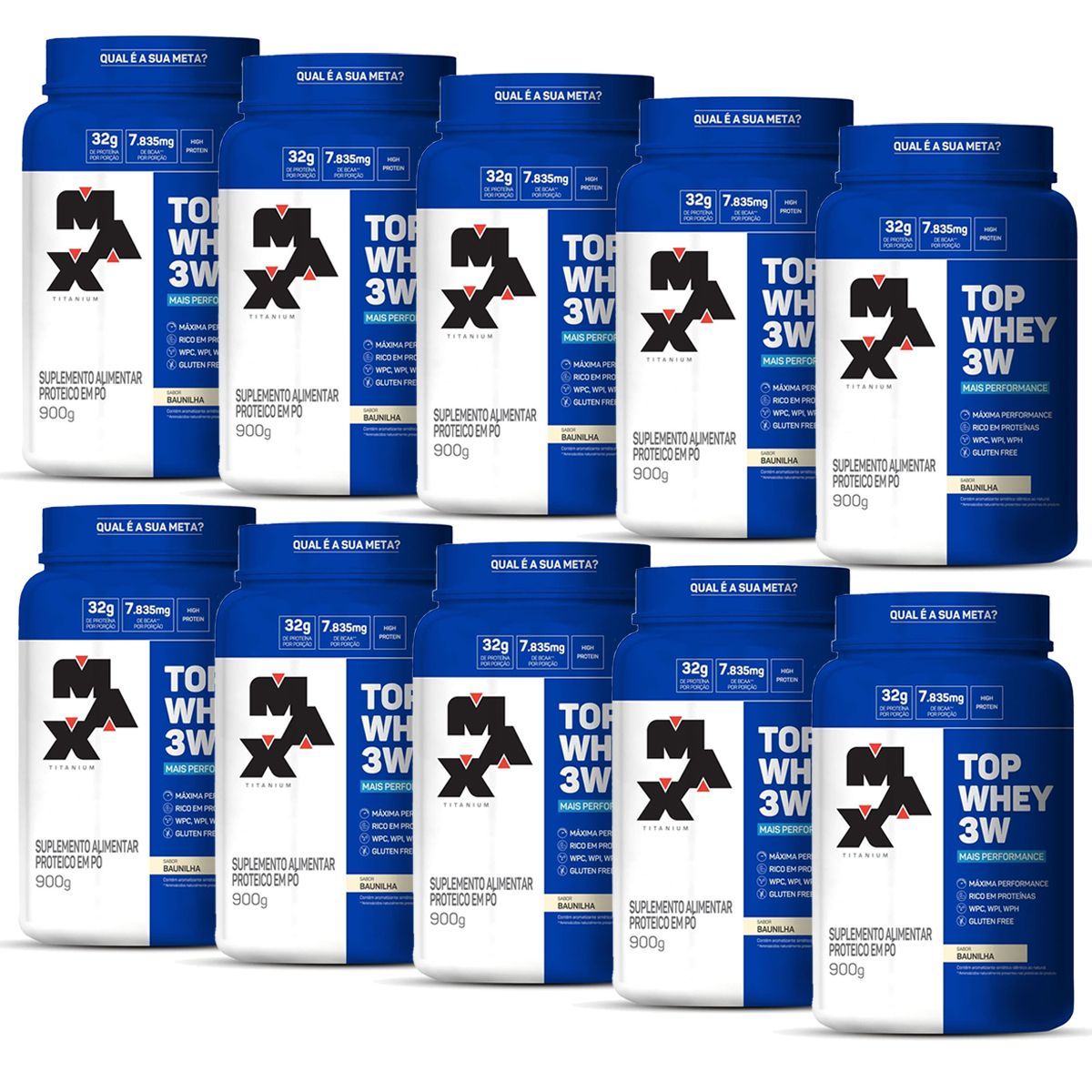 Kit 10 Top Whey 3W - 900g Baunilha - Max Titanium