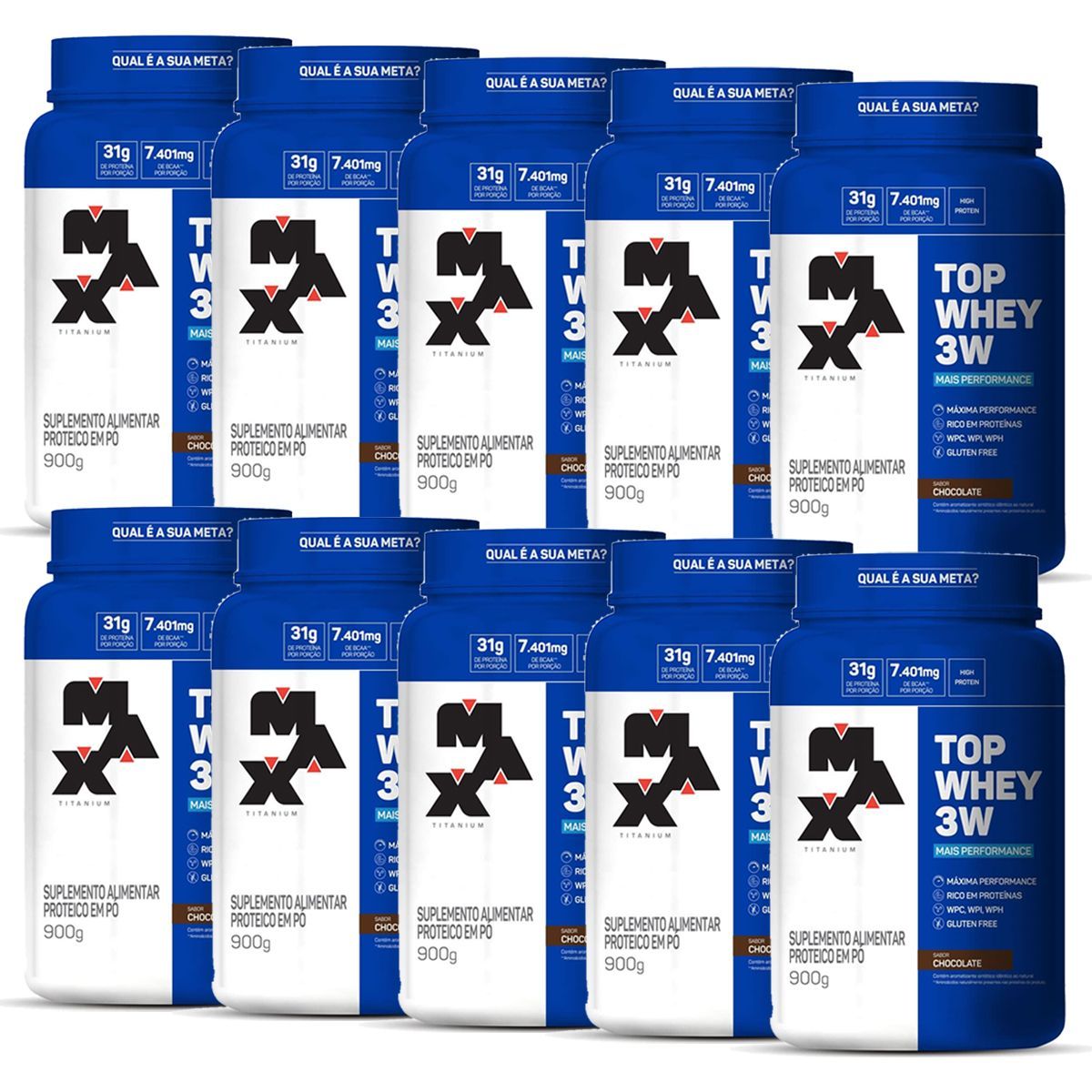 Kit 10 Top Whey 3W - 900g Chocolate - Max Titanium