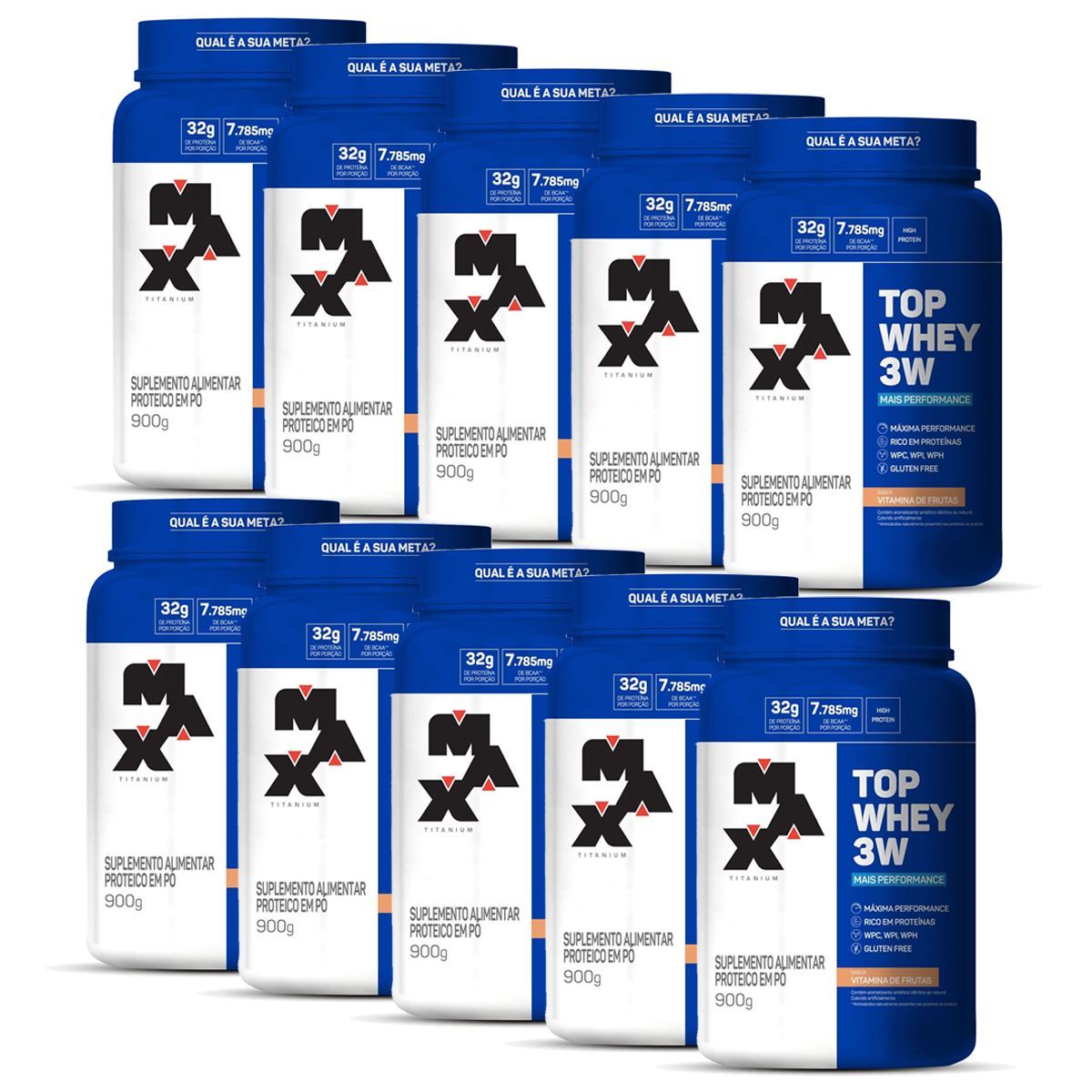 Kit 10 Top Whey 3W - 900g Vitamina de Frutas - Max Titanium