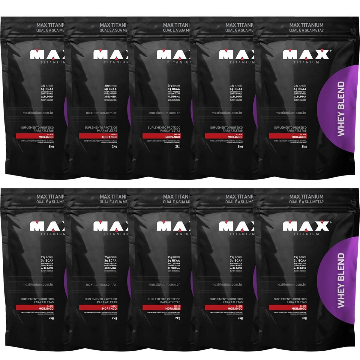Kit 10 Whey Blend - 2000g Refil Morango - Max Titanium