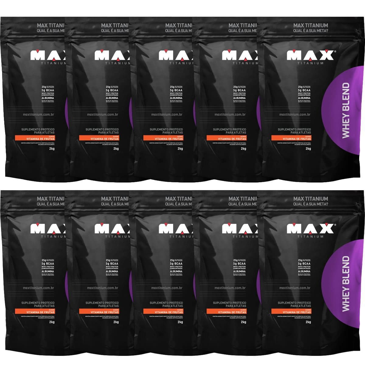Kit 10 Whey Blend - 2000g Refil Vitamina de Frutas - Max Titanium