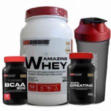 Kit 100% Amazing Whey 900g Baunilha + BCAA 800 120 Tab + 100% Creatine 100g + Coqueteleira 600ml - BodyBuilders