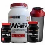 Kit 100% Amazing Whey 900g Baunilha + BCAA 800 120 Tab + 100% Creatine 100g + Coqueteleira 600ml - BodyBuilders