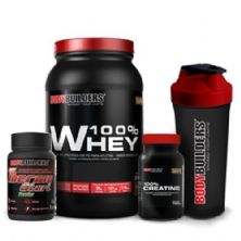 Kit 100% Whey 900g Morango + Thermo Start Powder 120g + Creatine 100g + Coqueteleira - BodyBuilders
