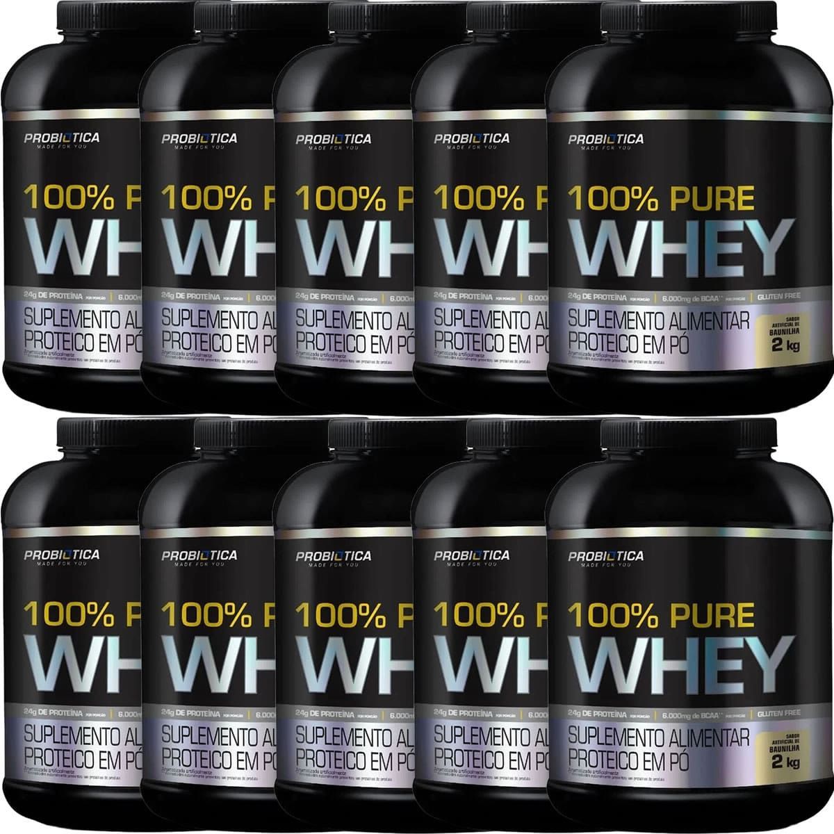 Kit 10X 100% Pure Whey - 2000g Baunilha - Probiotica
