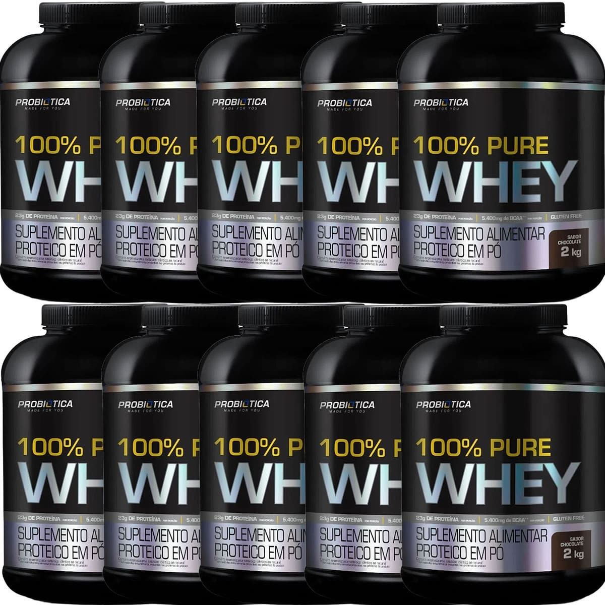 Kit 10X 100% Pure Whey - 2000g Chocolate - Probiotica