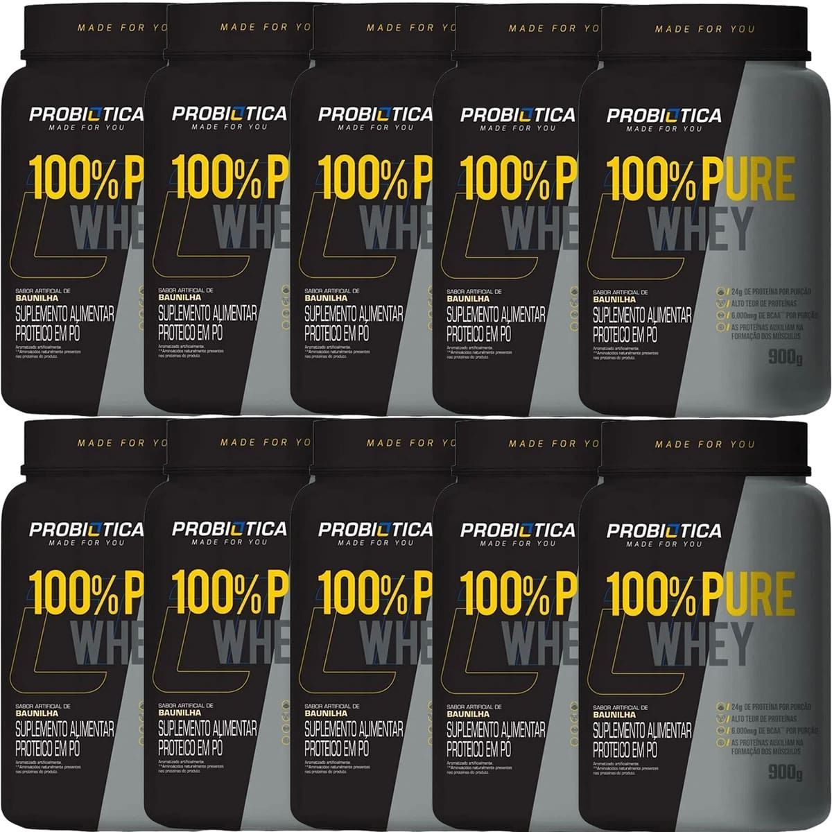 Kit 10X 100% Pure Whey - 900g Baunilha - Probi�tica