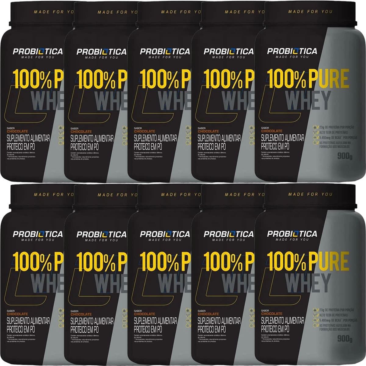 Kit 10X 100% Pure Whey - 900g Chocolate - Probi�tica