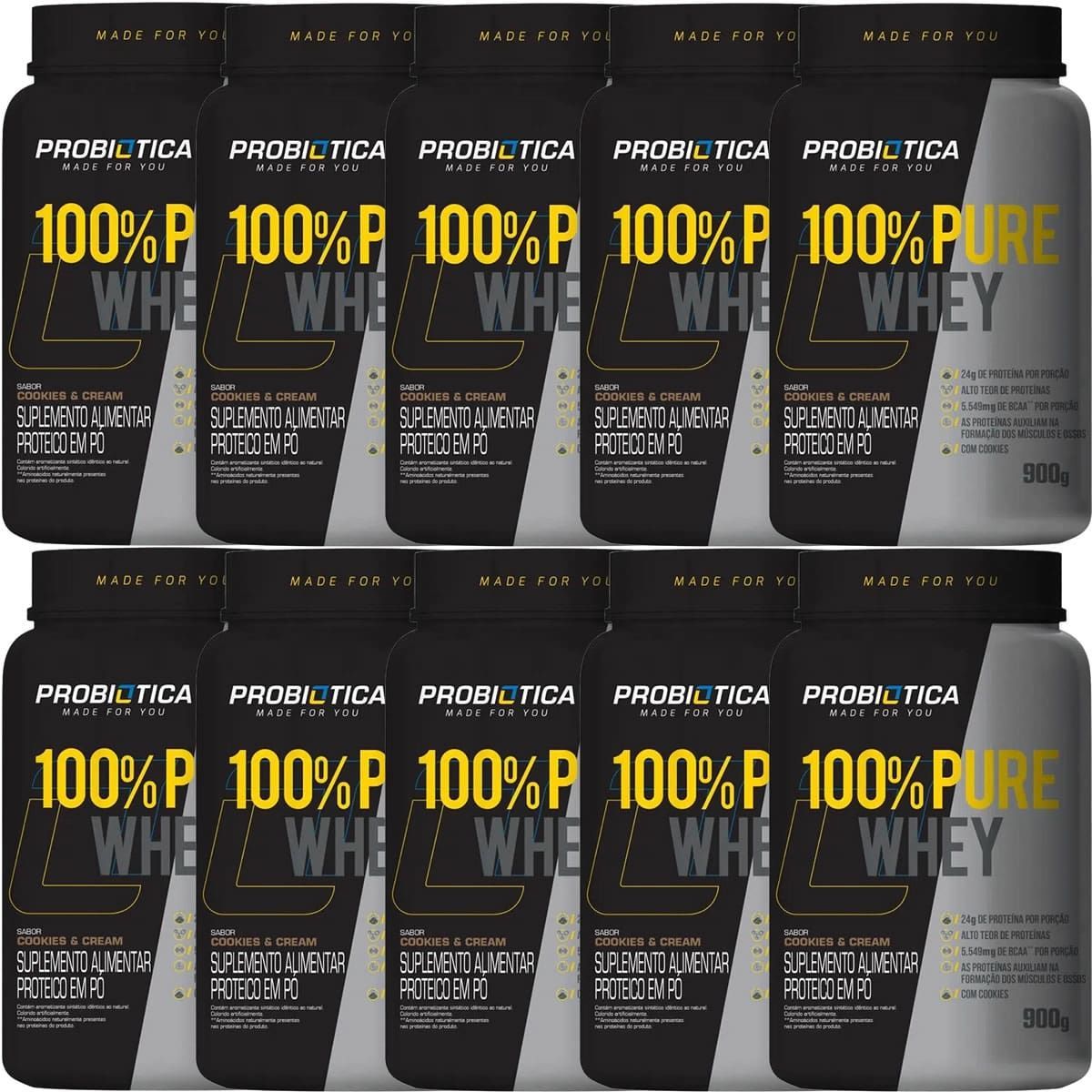 Kit 10X 100% Pure Whey - 900g Cookies And Cream - Probiotica