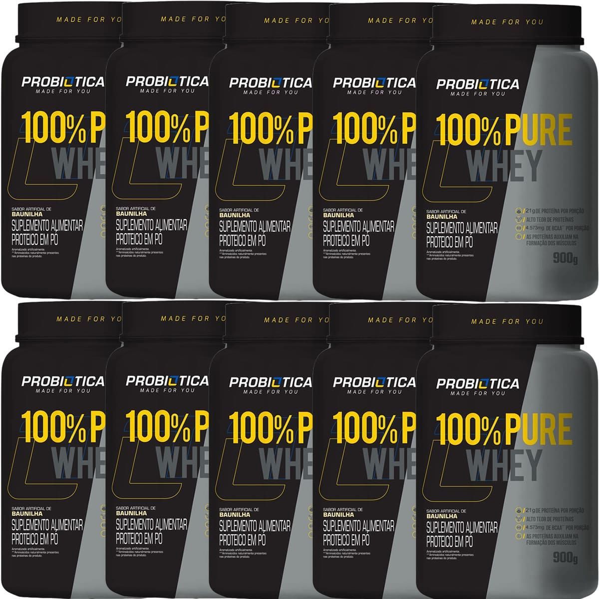 Kit 10X 100% Pure Whey Nova F�rmula - 900g Baunilha - Probi�tica