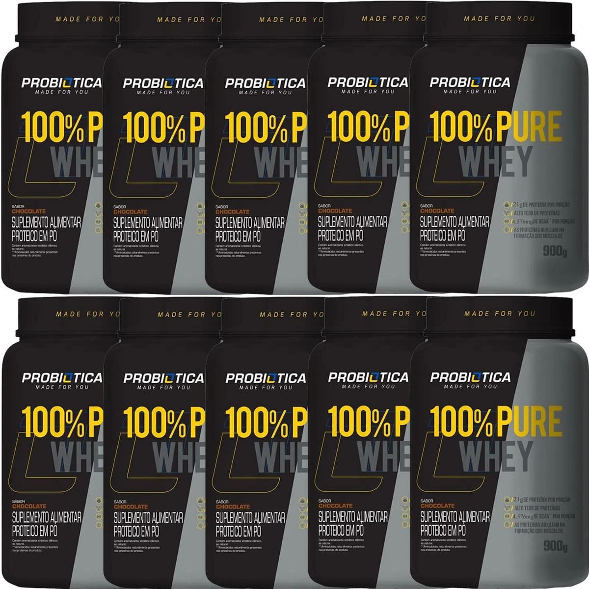 Kit 10X 100% Pure Whey Nova F�rmula - 900g Chocolate - Probi�tica