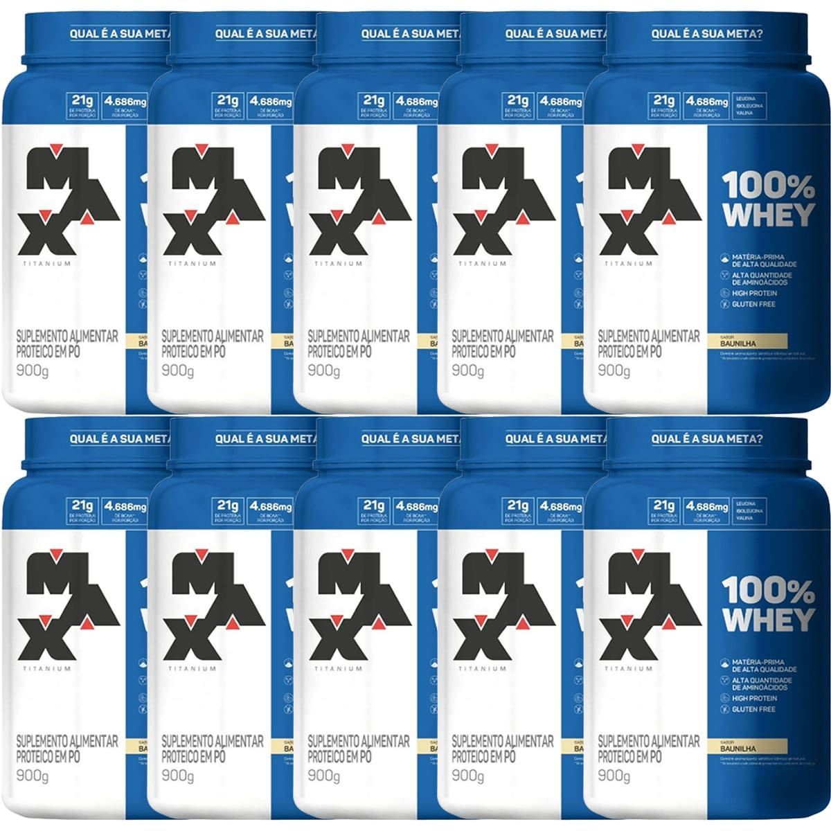 Kit 10X 100% Whey - 900g Baunilha - Max Titanium