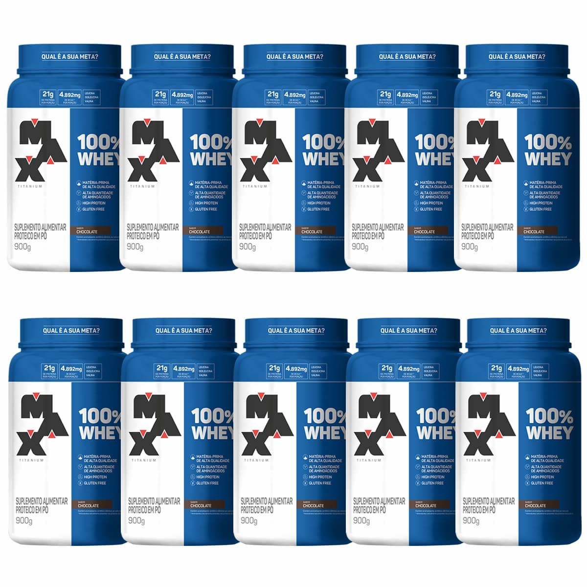Kit 10X 100% Whey - 900g Chocolate - Max Titanium