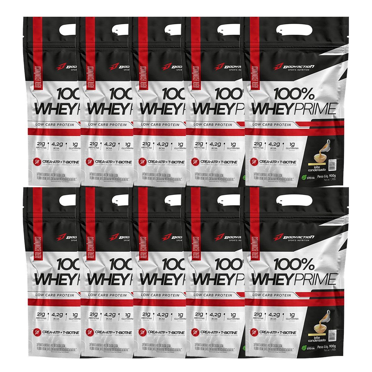 Kit 10X 100% Whey Prime - 900g Refil Leite Condensado - BodyAction