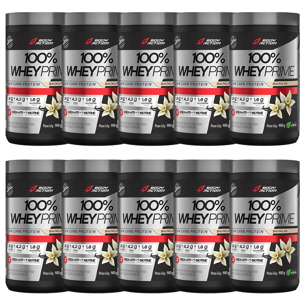 Kit 10X 100% Whey Prime Concentrado - 900g Baunilha - BodyAction