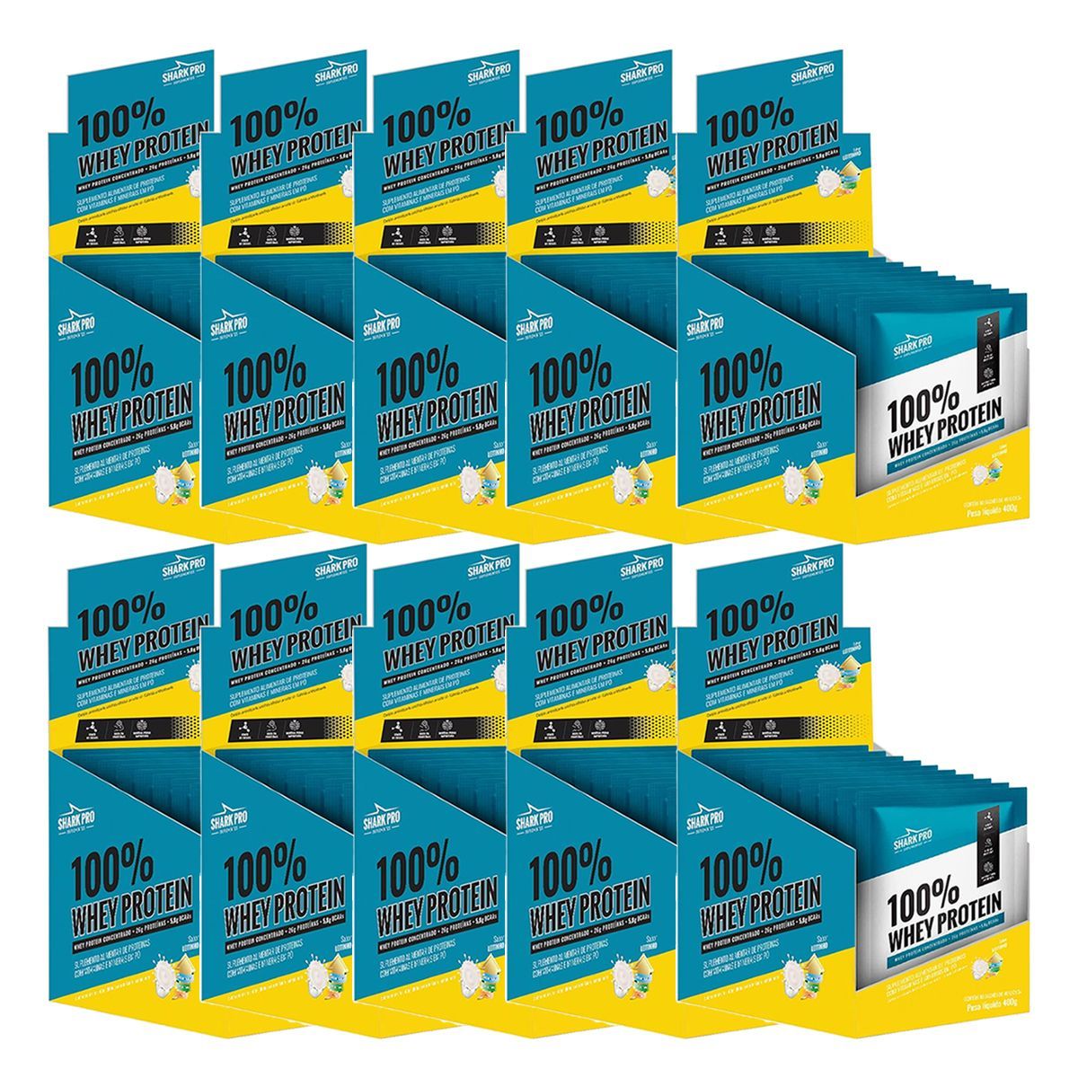 Kit 10X 100% Whey Protein - 10 Sach�s 40g Leitinho - Shark Pro