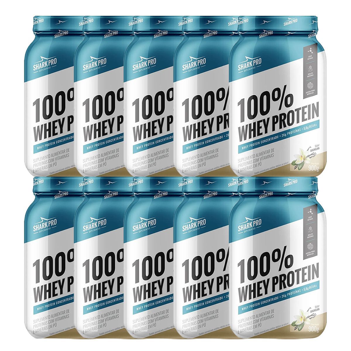Kit 10X 100% Whey Protein - 900g Baunilha - Shark Pro