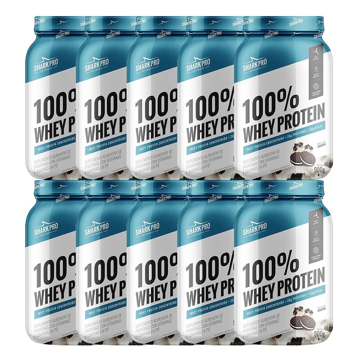 Kit 10X 100% Whey Protein - 900g Cookies - Shark Pro