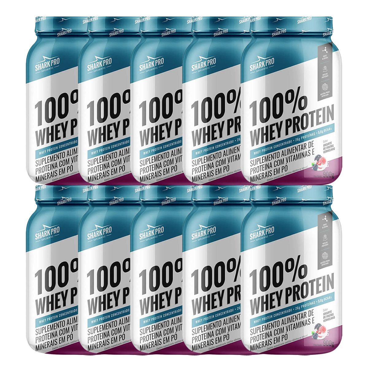 Kit 10X 100% Whey Protein - 900g Iogurte de Frutas Vermelhas - Shark Pro