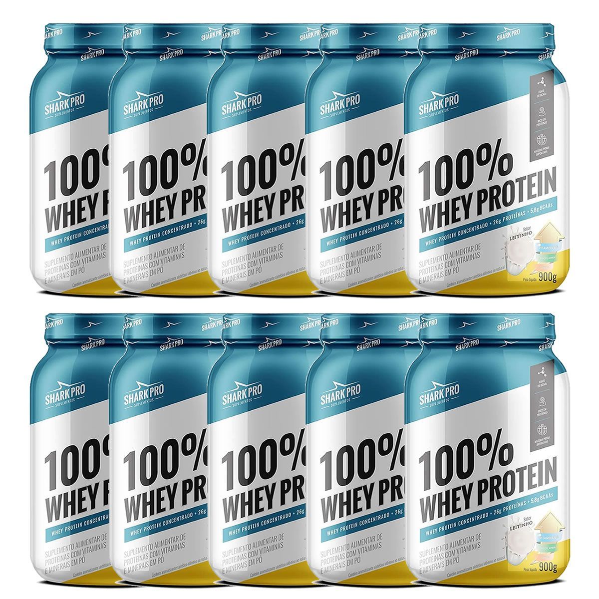 Kit 10X 100% Whey Protein - 900g Leitinho - Shark Pro