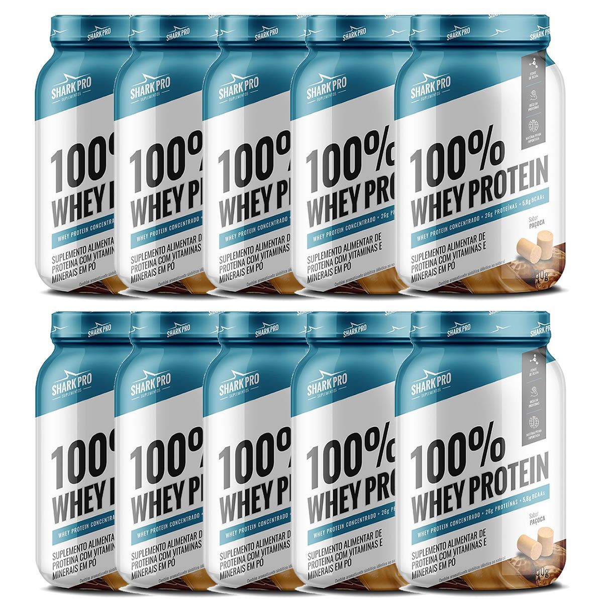 Kit 10X 100% Whey Protein - 900g Pa�oca - Shark Pro