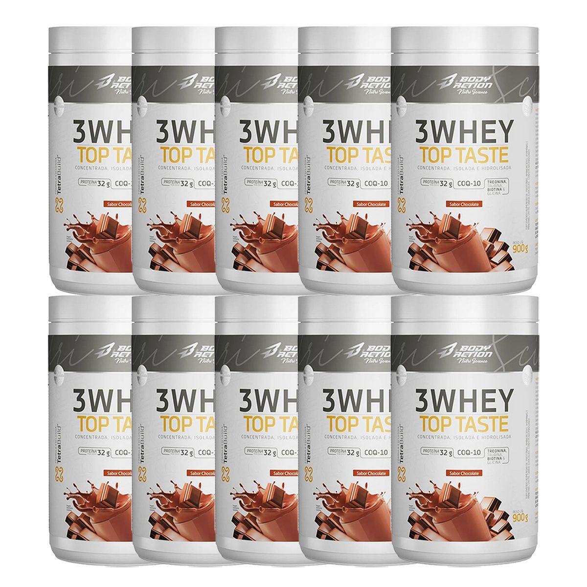 Kit 10X 3 Whey Top Taste - 900g Chocolate - Body Action