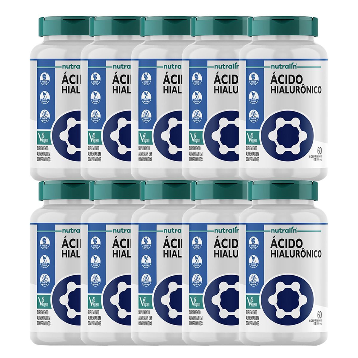 Kit 10X �cido Hialur�nico - 60 Comprimidos - Nutralin