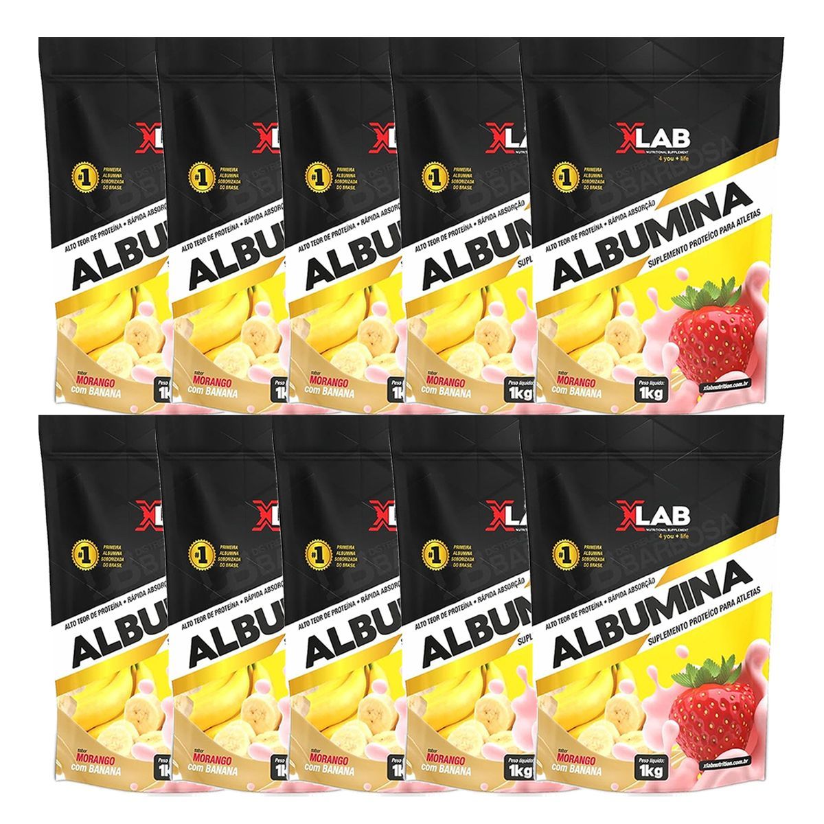 Kit 10X Albumina - 1000g Morango com Banana - X-Lab