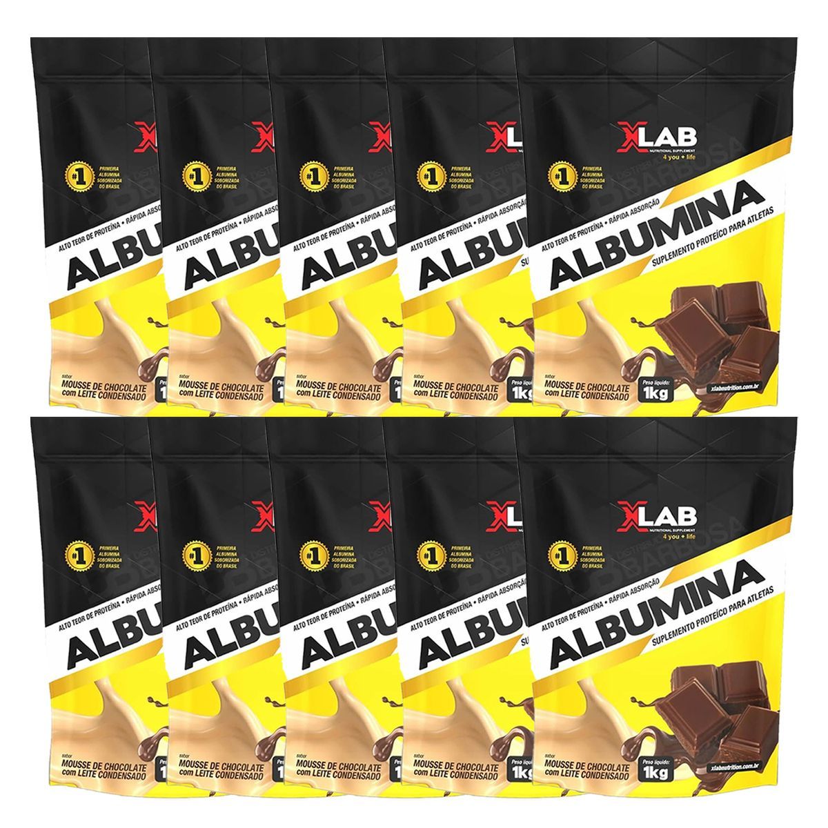 Kit 10X Albumina - 1000g Refil Mousse de Chocolate com Leite Condensado - X-Lab