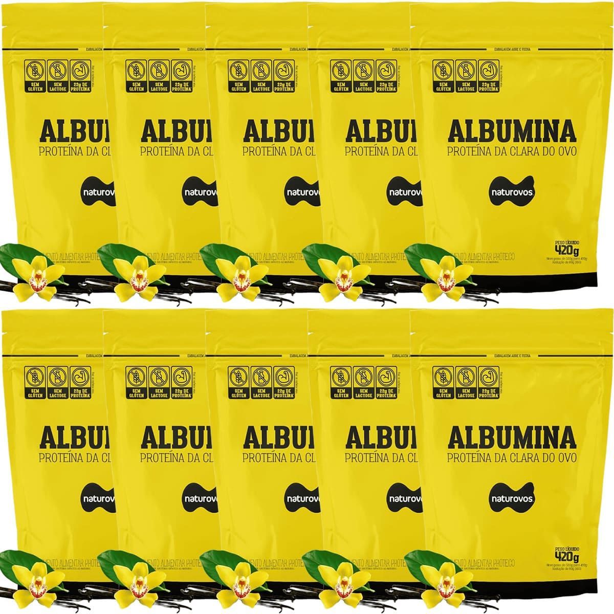 Kit 10X Albumina - 420g Refil Baunilha - Naturovos