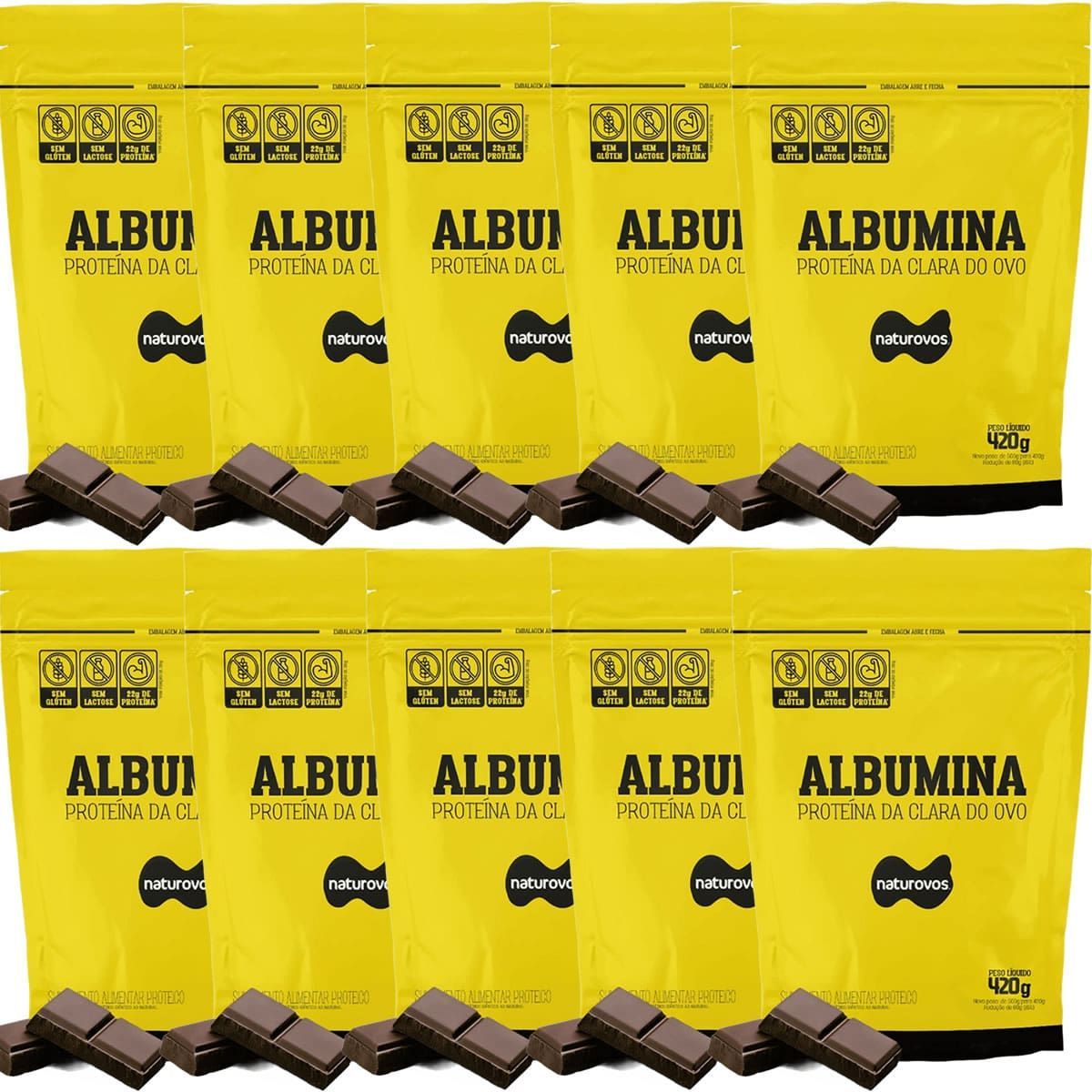 Kit 10X Albumina - 420g Refil Chocolate - Naturovos