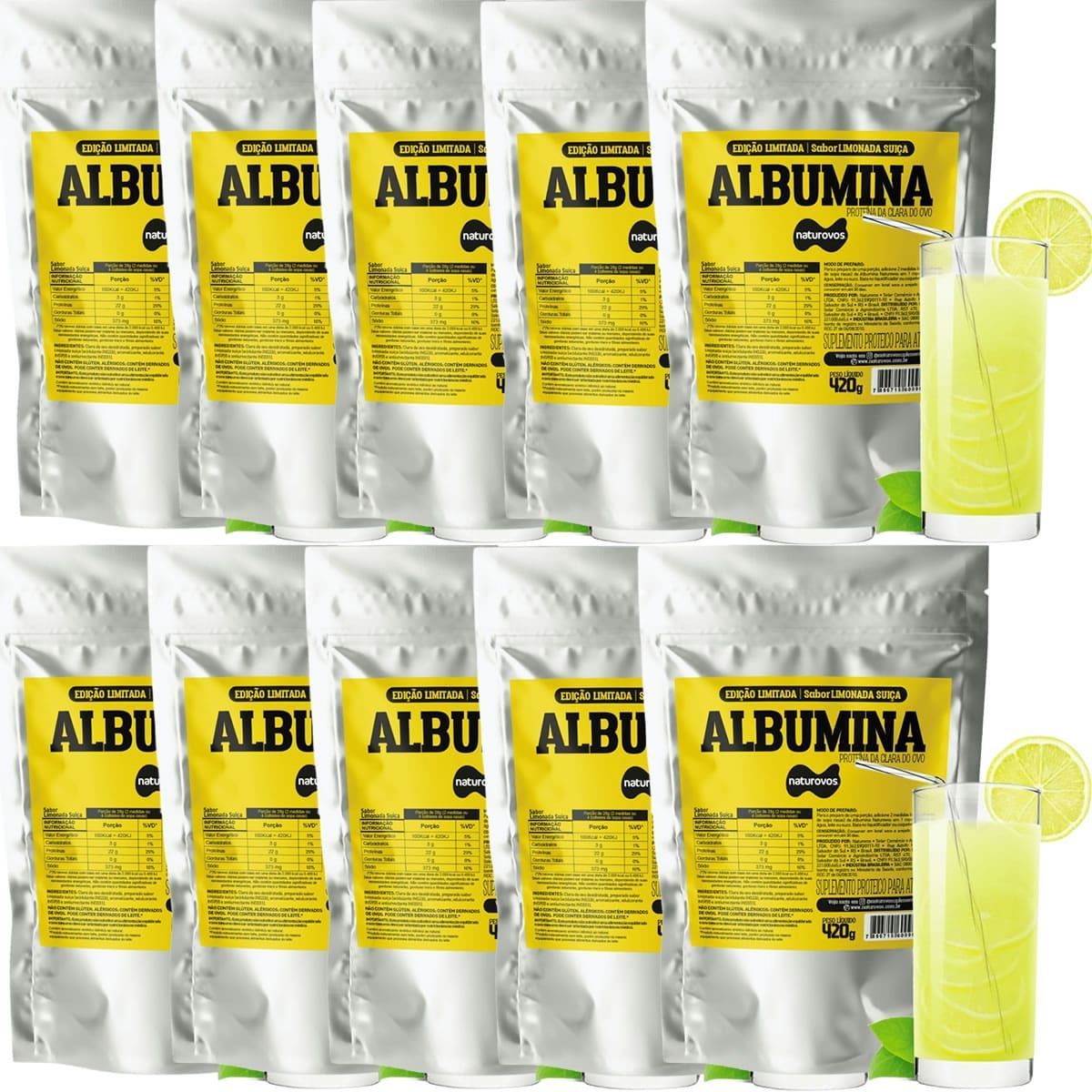 Kit 10X Albumina - 420g Refil Limonada Su��a - Naturovos