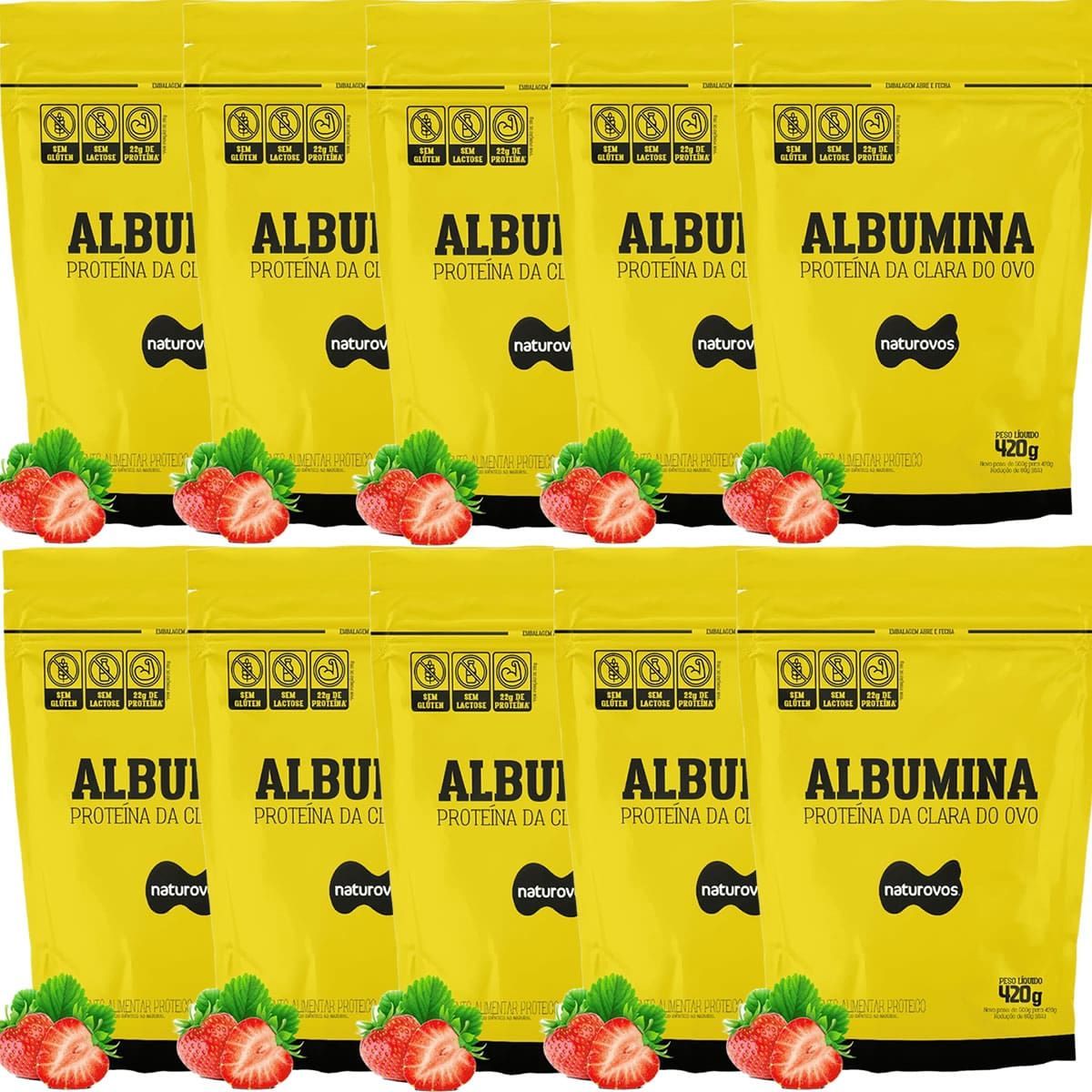 Kit 10X Albumina - 420g Refil Morango - Naturovos