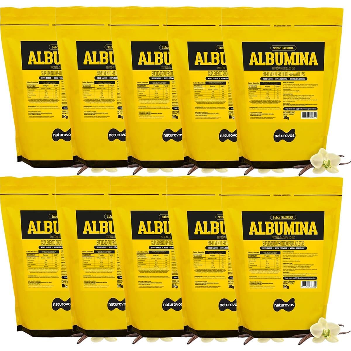 Kit 10X Albumina Refil - 1000g Baunilha - Naturovos