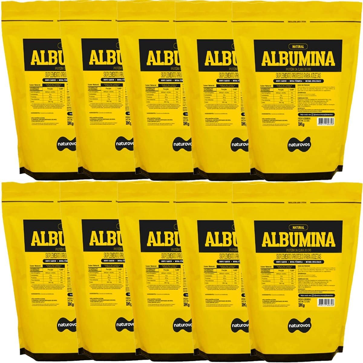 Kit 10X Albumina Refil - 1000g Natural - Naturovos