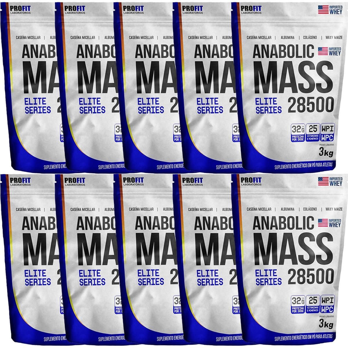 Kit 10X Anabolic Mass 28500 Refil Stand-Up - 3000g Chocolate - ProFit